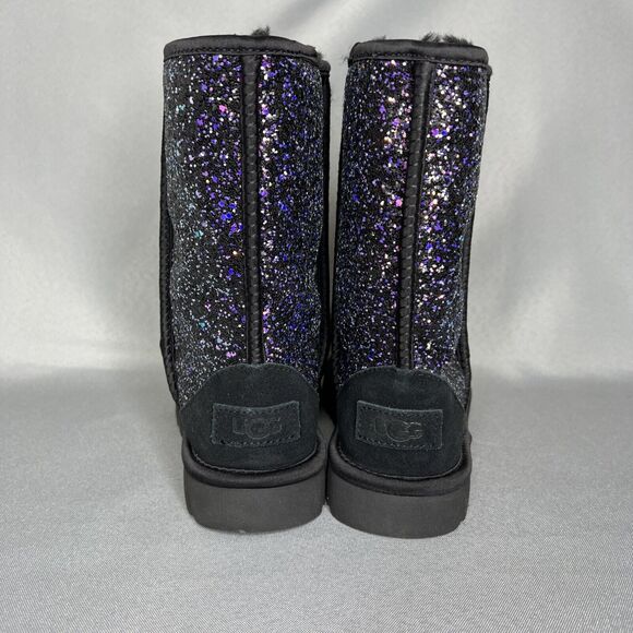 New Women's 7 UGG Boots Black Cosmos Sparkles Multi Glitter Classic Short - Picture 3 of 15
